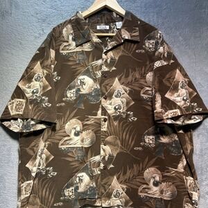 Boca Classics Mens XL Brown Parrot Poker Playing Cards Tropical Camp Shirt Rayon